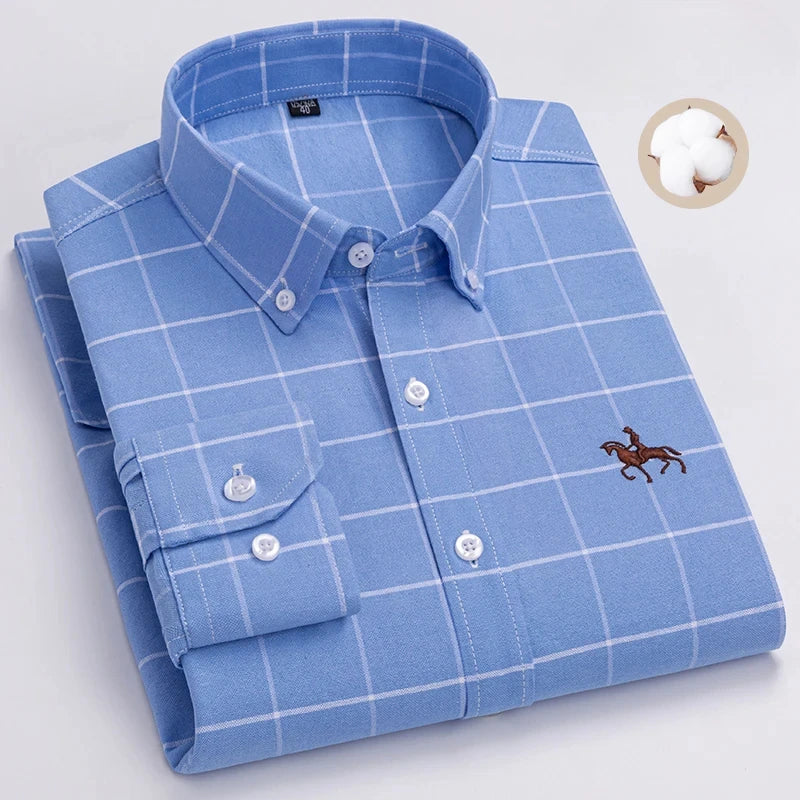 New in shirt 100%cotton plus size long-sleeve shirts for men slim fit formal fashion office shirt hight qulity plaid clothes