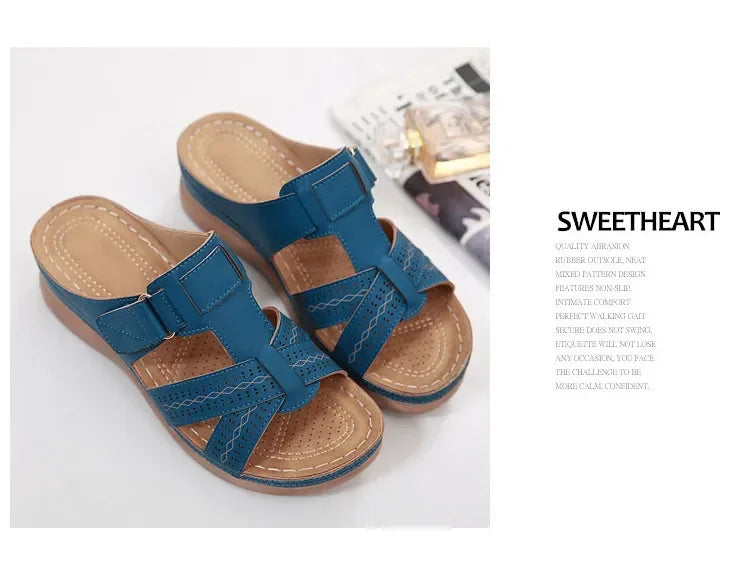 2024 Summer Women Wedge Sandals Premium Orthopedic Open Toe Sandals Vintage Anti-slip Leather Casual Female Platform Retro Shoes