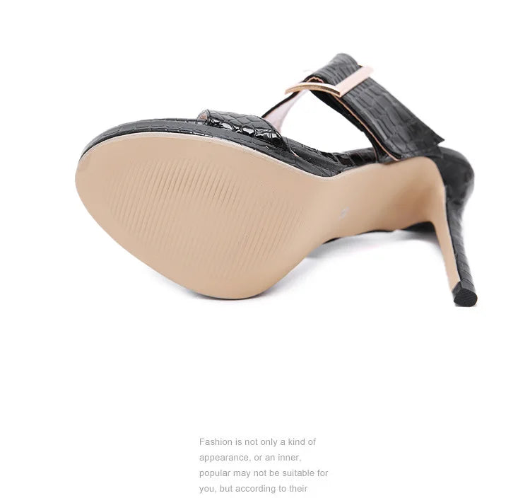 Women's Sandals Open Toe High Heeled Slippers Big Buckle Heels  Sandalias Mujer  Ladies Shoes  Heels Women Slender Heel