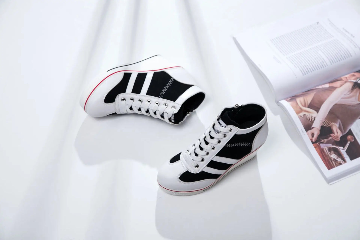 Women's Shoes 2026 New Wedge Heel Casual Canvas Shoes Women's Side Chain Lace-up Platform Shoes 8 Cm High Heel Shoes