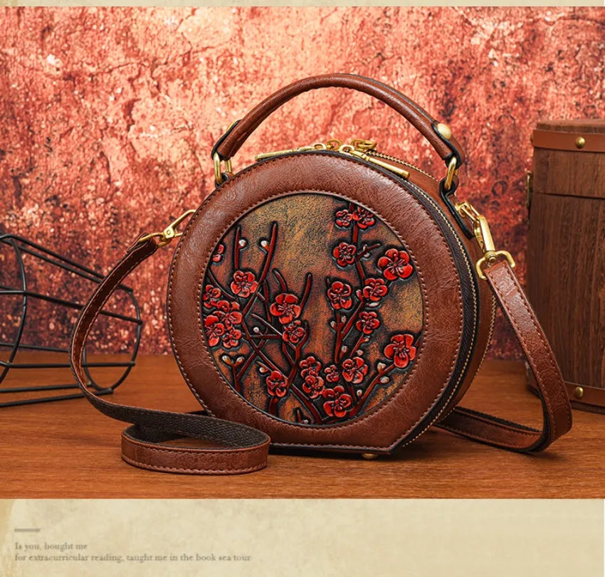 Vintage Handbag Women Shoulder Bag Luxurious Designer Round Bag High-quality Gift Embossed Printed Crossbody Purse for New Women