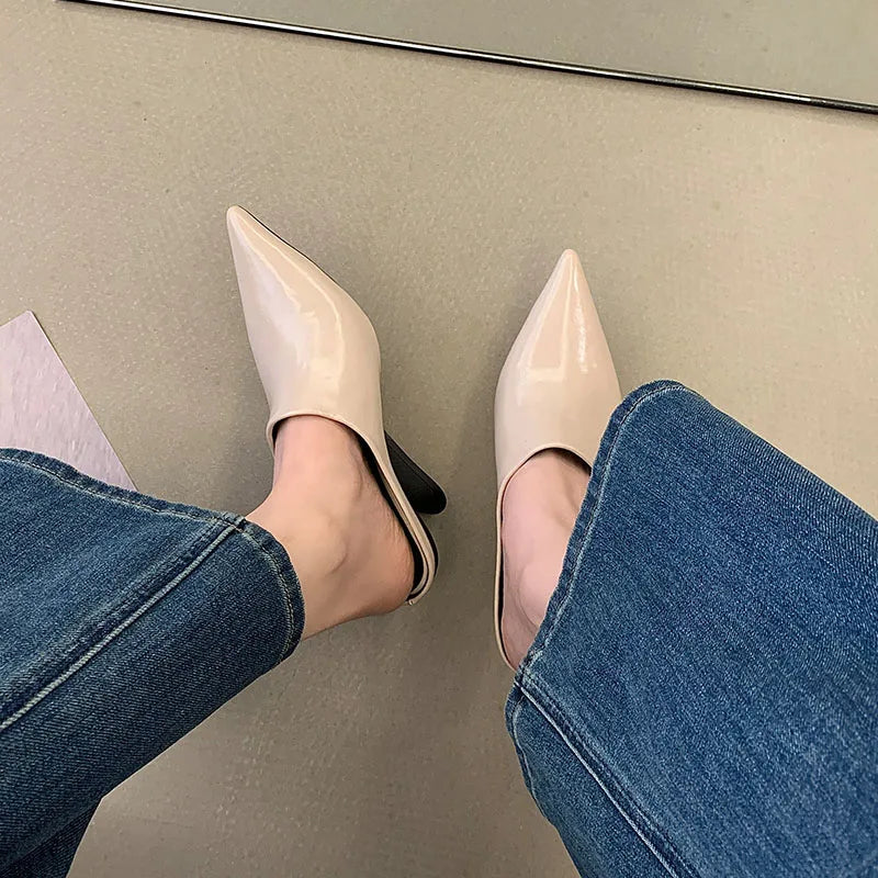 New Women Mules Wedges Shoes Female Pumps Slippers Fashion Pointed Toe Ladies Heeled Slides Slippers Sandals Wedges Shoes