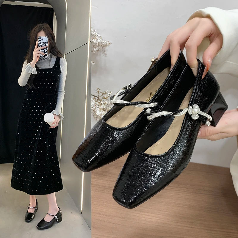 New Women's Shoes Spring and Autumn Shoes Thick Heel Single Shoes Fashionable and Comfortable Shoes Zapatillas Mujer