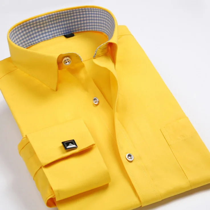 Men's Blue Long-sleeved Dress Shirts, Single-breasted Lapel Vertical Striped Shirt Men, White,Purple,Black,Pink,Yellow Optional