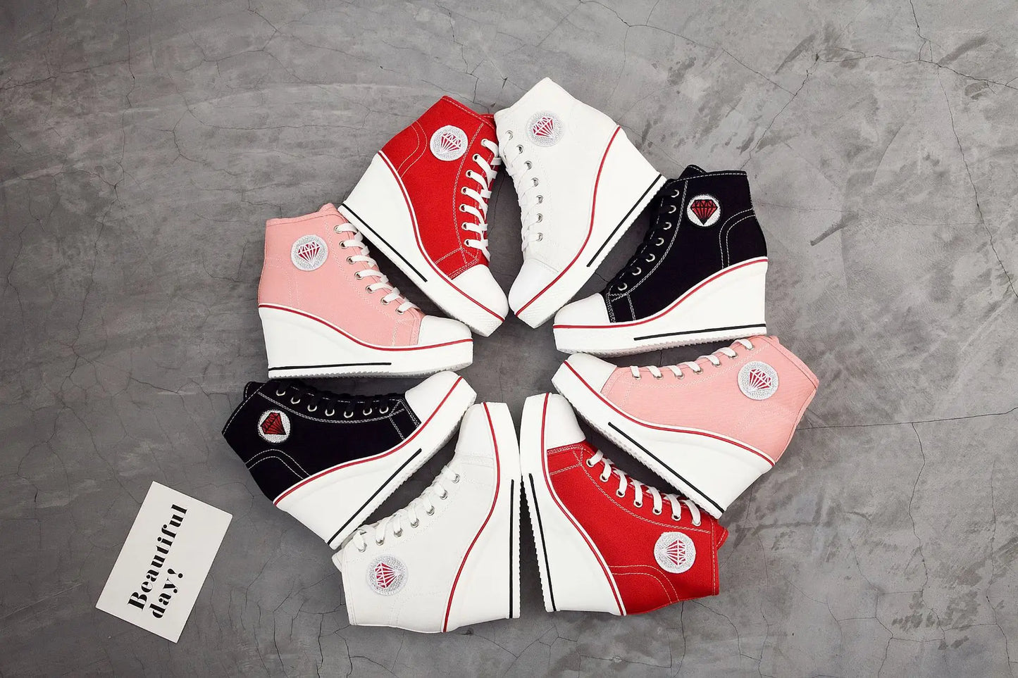 Wedge Heel Casual Shoes for Women New Canvas Shoes Side Zipper High Heel Lace Up Shoes Woman's Heightening Platform Sneakers