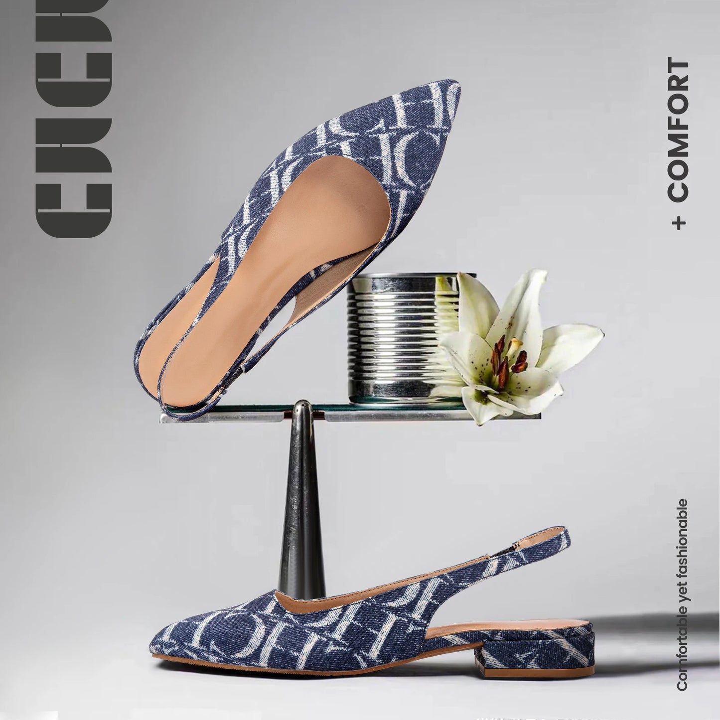 Classic Style Fashion Women's Heeled Single Shoes Wear Comfortable Letter Print Design Retro Versatile