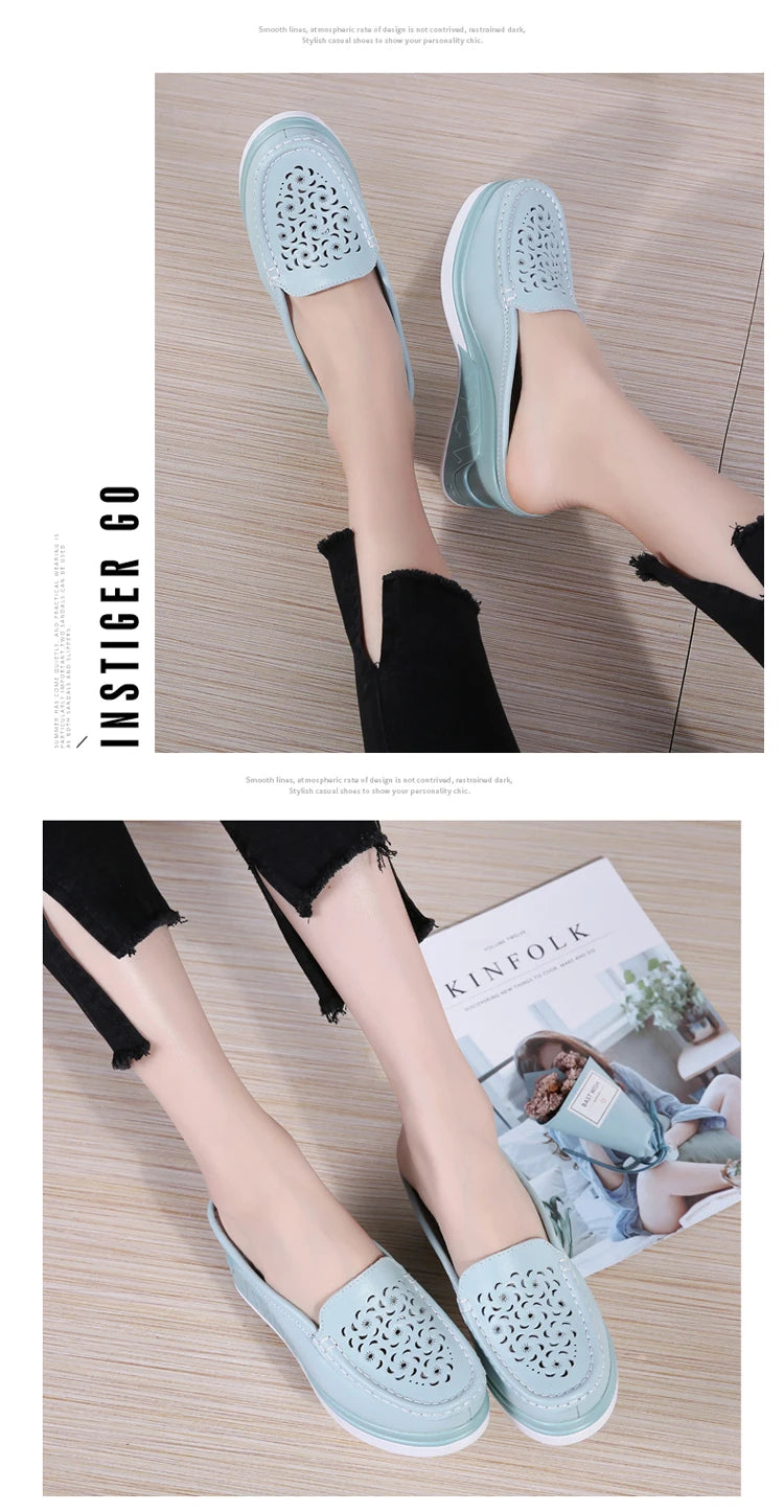 STRONGSHEN Women Slippers Casual Hollow Out Heel Wedge Thick Bottom Increase by 8cm Half Slippers Women's Non slip Fashion Shoes