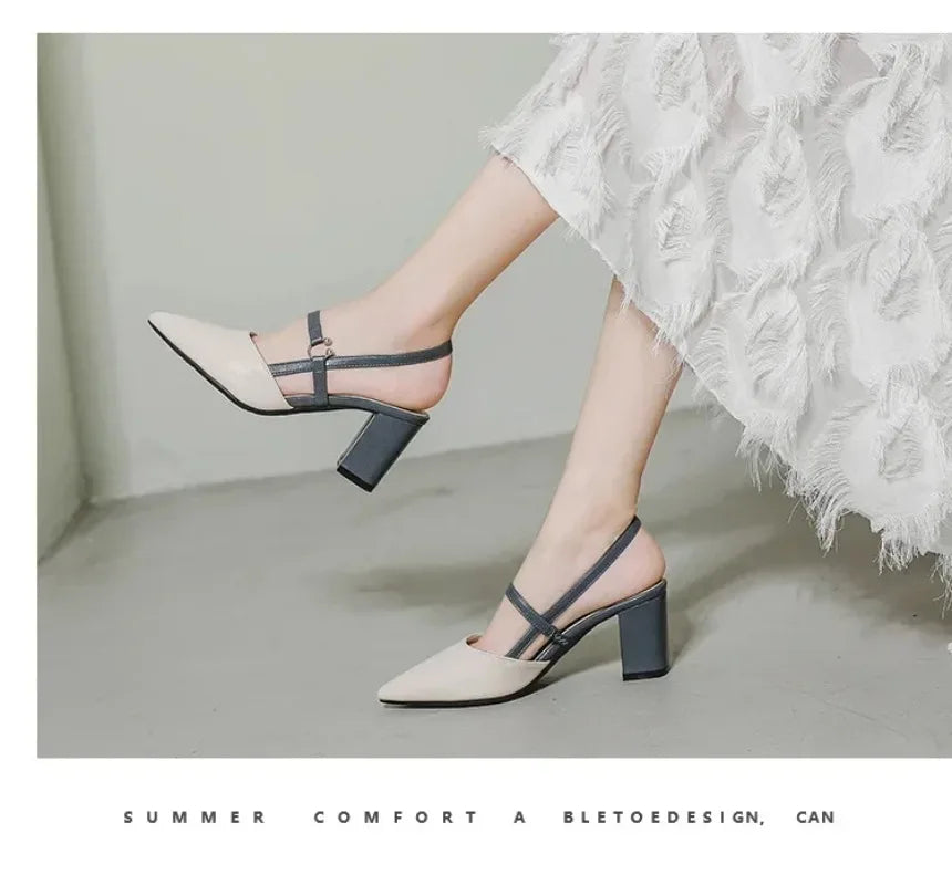 2026 Summer New Shoes for Women Pumps Elegant Chunky High Heels Pointed Toe Solid Ladies Shoes Female Sandals Zapatillas Mujer