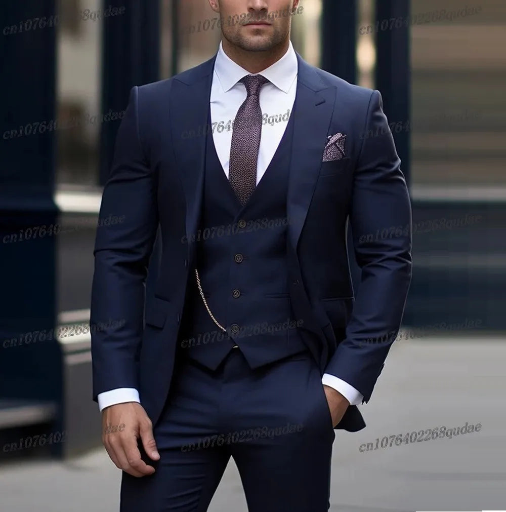 Grey Formal Men Suit Wedding Party Groom Suits Groomsman Male Tuxedos Bridegroom Costume 3 Piece Set Jacket Vest Pant