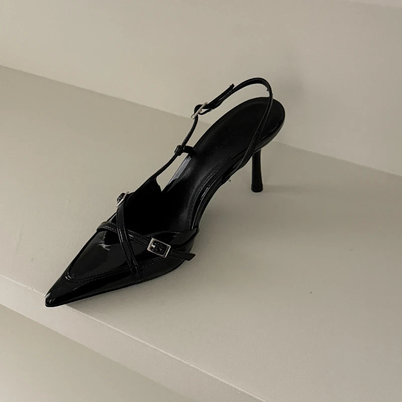 2026 New Women's Sandals Fashionable Buckle Designer Summer Elegant Pointed Toe High Heels Outdoor Banquet Open-Heel Shoes