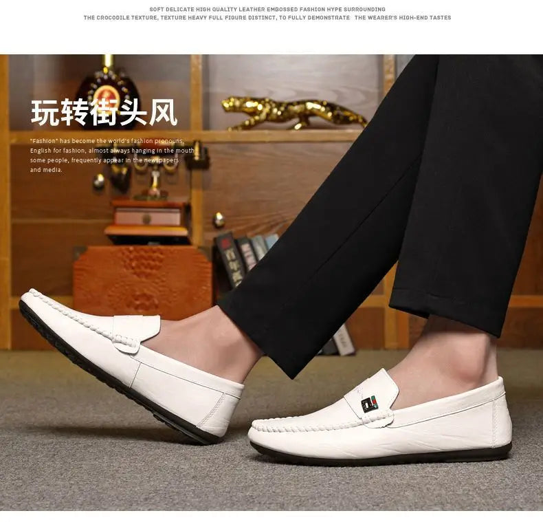 Spring Autumn Men Dress Shoes White Loafers Leather Casual Shoes Slip on Moccasin Shoes  Zapatos Casuales Designer Loafers Men