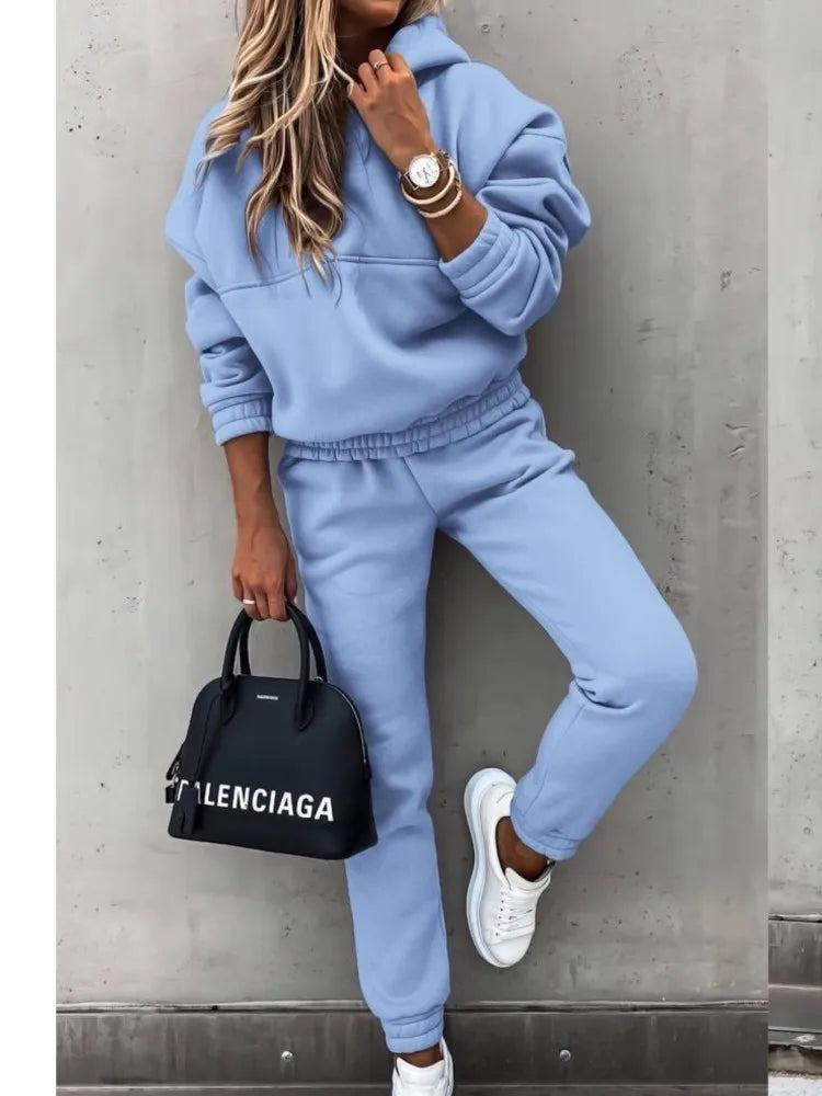 Women Two Piece Set Tracksuit Solid Color Suit 2025 Autumn Trouser Suits Female Sweatshirt Sports Hoodie Sportswear Pants Sets