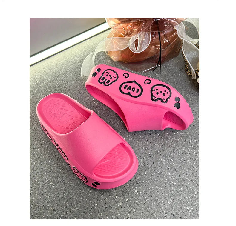 EVA Thick-soled Slippers for Women Outdoor Fashion Print Wedge Platform Slides Woman Sandals 2025 Non-Slip Soft Sole Beach Shoes