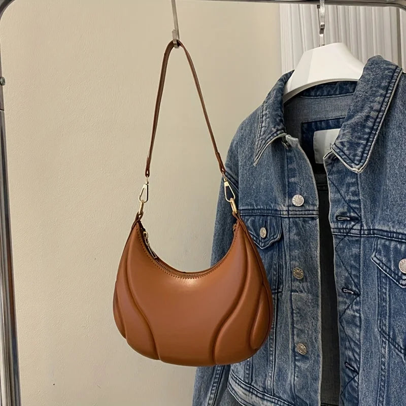 Women's French Handbag Shoulder Bag Textured Crossbody Bag Zipper Closure & Adjustable Strap Versatile for Work, Casual & Travel