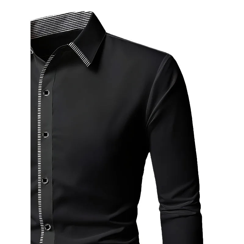 2025 New Men Patchwork Shirt Fashion Dress Tuxedo Long Sleeve Smart Casual Four Season Man Micro Elastic Shirts