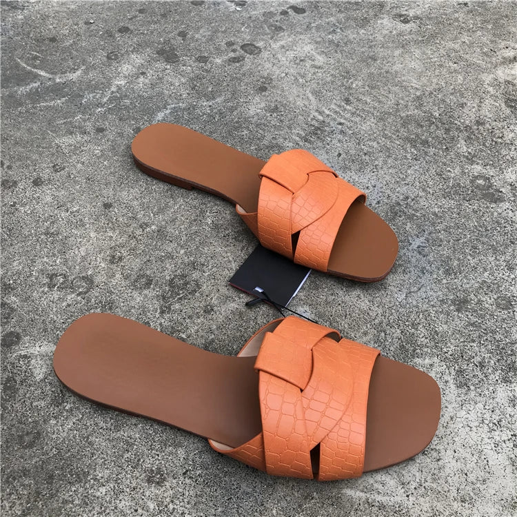 Women Outdoor Summer Sandals 2024 Ladies Beach Slides Flip Flops Fashion PU Leather Open Toe Female Sandal Woman Shoes
