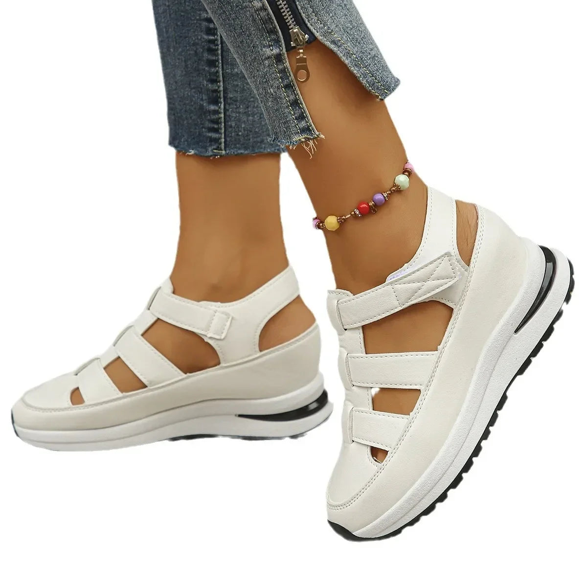 Ladies Shoes 2025 High Quality Buckle Strap Women's Sandals New Closed Toe Office and Career Summer Solid Wedge Sandals Zapatos