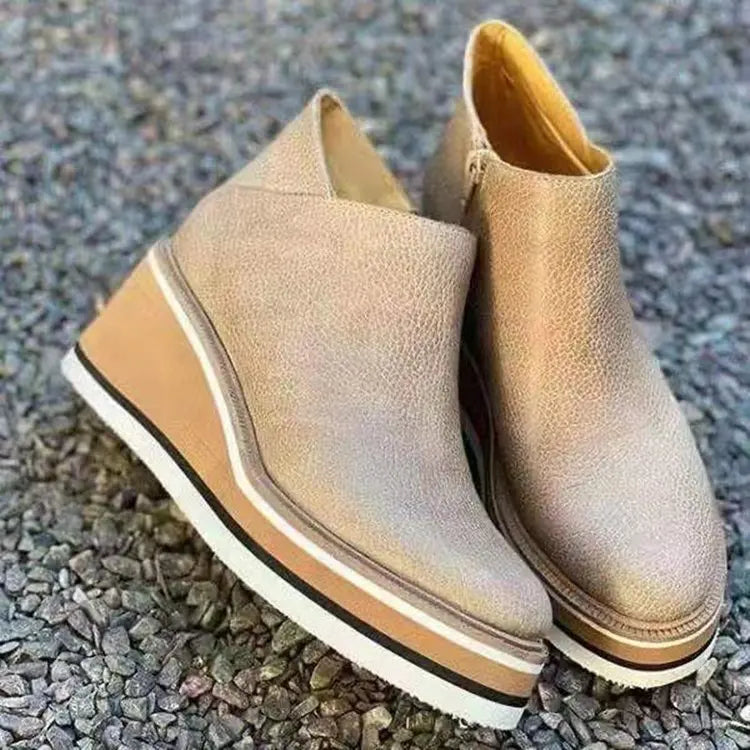 2025 New Women's Boots Designer Wedge Platform Boot Fashion Zipper Ankle Boots for Women Pu Leather Casual Boots Botas De Mujer