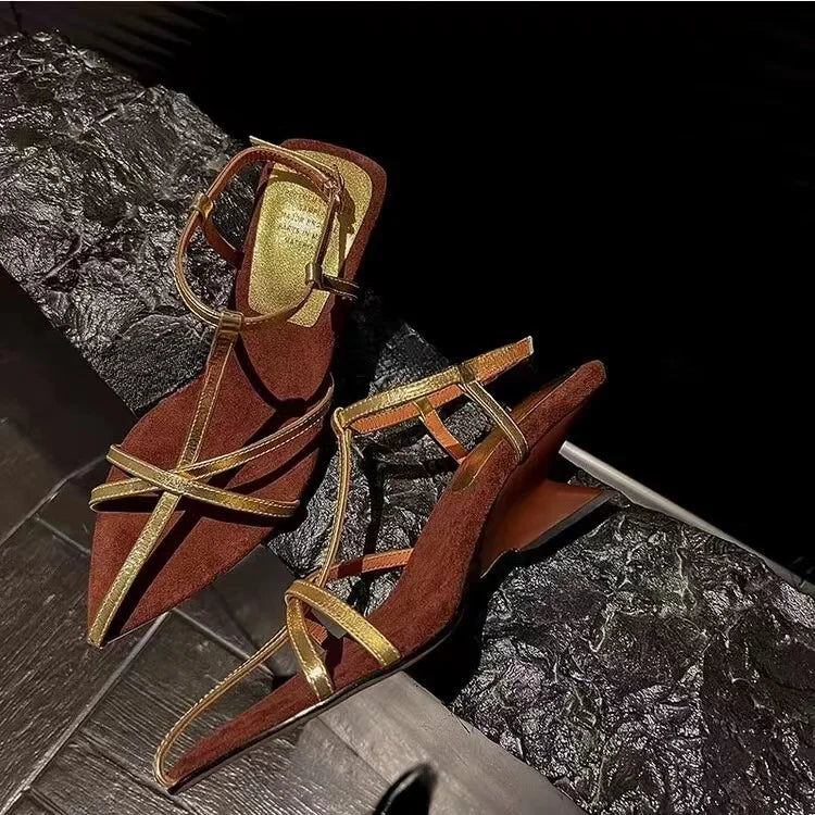 2025 New Women's High-heeled Sandals Summer High-heeled Shoes Luxury  Strap Slingback Feminine Wedding Sandals