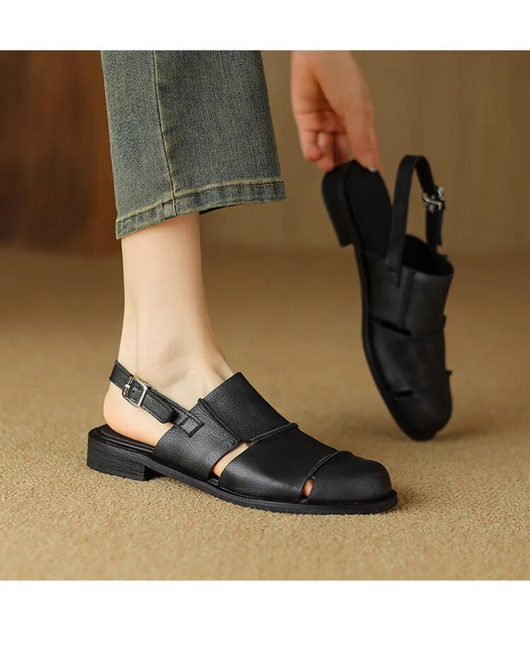 Women Sandals 2026 new Hollow Breathable Comfortable Soft Sole Low Heel Slingback Shoes Summer Fashion Versatile Casual Sandals