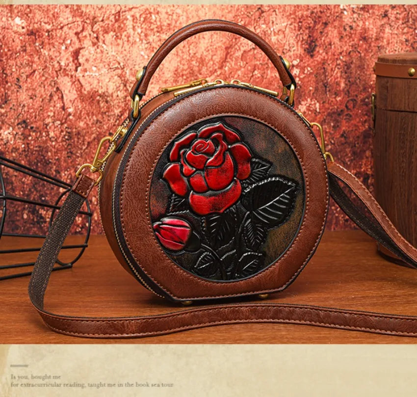 Vintage Handbag Women Shoulder Bag Luxurious Designer Round Bag High-quality Gift Embossed Printed Crossbody Purse for New Women