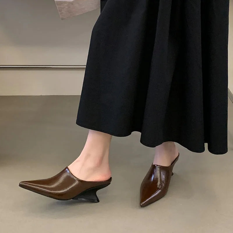 New Women Mules Wedges Shoes Female Pumps Slippers Fashion Pointed Toe Ladies Heeled Slides Slippers Sandals Wedges Shoes