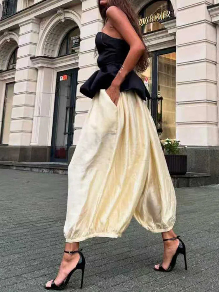 Ladies Sexy Strapless Top And Pants Two Piece Set New Summer Off Shoulder Slim Fit Party Suit Elegant Temperament Solid Outfit