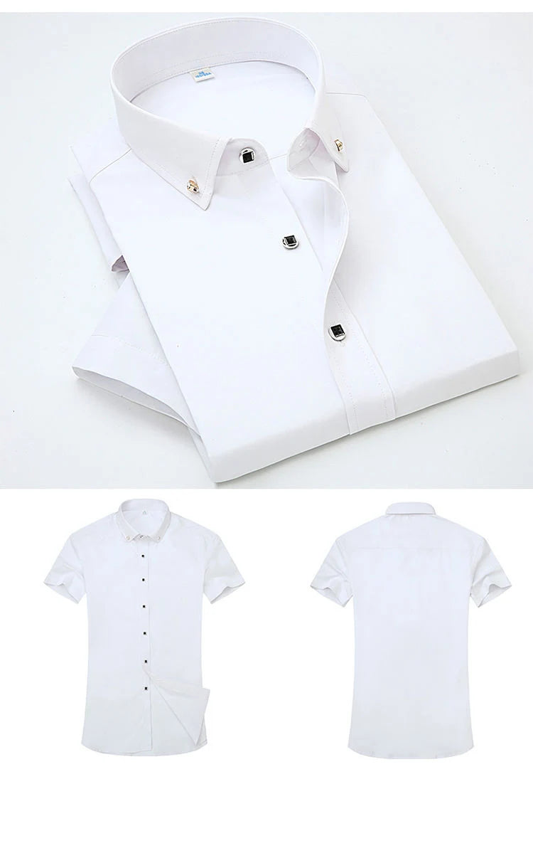 High Quality Non-ironing Mens Dress Shirt Short Sleeve New Solid Male Clothing Fit Business Shirts White Black Blue Navy Red