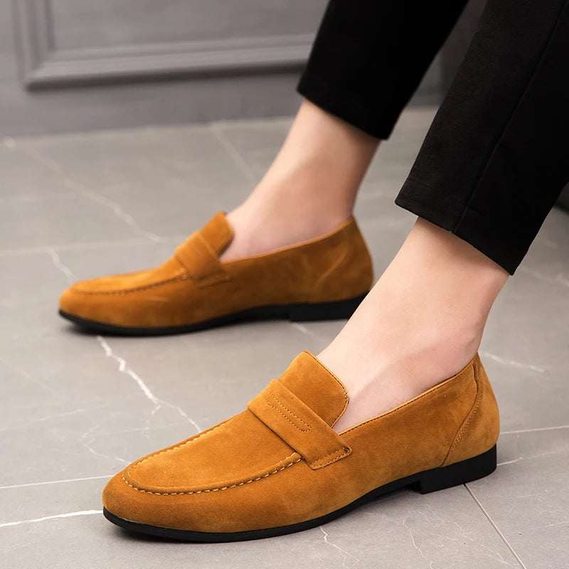 Men Dress Shoes Loafers Suede Pointed Toe Low Heel Fashion Business Casual Breathable Wedding Daily Dress Shoes Zapatos Hombre