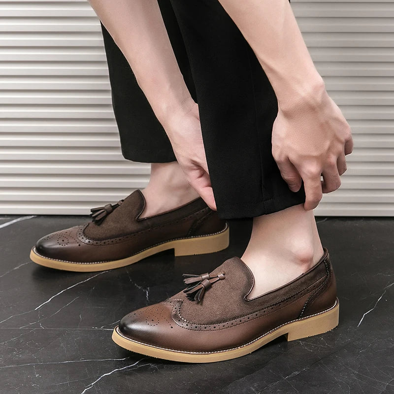 Men Business Dress Casual Fashion Elegant Formal ShoesSlip-on Evening Dress Loafers Party Tassel Leather Shoes Wedding Shoes
