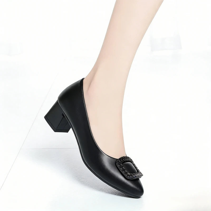 Women's Heeled Pumps—PU Leather Slip-On Dress Shoes, Lightweight Walking Shoes, Suitable for Mothers, Office Wear, and Everyday