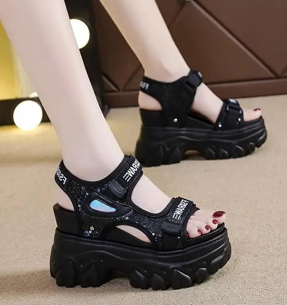 New Women Summer Wedge Sandals Transparent PVC Crystal Chunky Platform Shoes Woman Rainbow Thick Bottom Sandalias