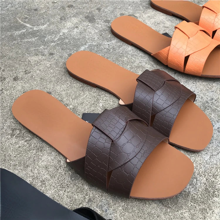 Women Outdoor Summer Sandals 2024 Ladies Beach Slides Flip Flops Fashion PU Leather Open Toe Female Sandal Woman Shoes