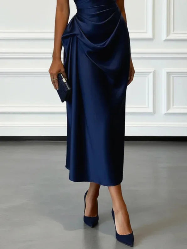 Fashion Sexy Dress Summer New High-end Satin Pleated Waist Sleeveless Banquet Evening Dresses For Women Robe Femal Vestidos 2026