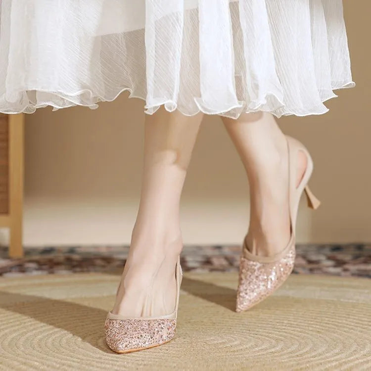 Comfortable High Heels for Women Summer 2026 New Pointed Toe Slim Heel Mesh Design Niche Popular Single Shoes