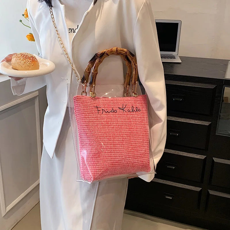 Large Capacity Women PVC Handbags High Quality Ladies Transparent Beach Tote Shoulder Messenger Bags Casual Chain Crossbody Bag