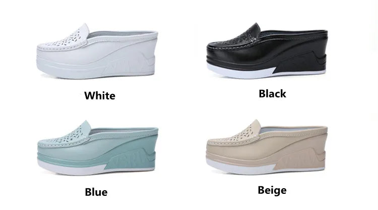 STRONGSHEN Women Slippers Casual Hollow Out Heel Wedge Thick Bottom Increase by 8cm Half Slippers Women's Non slip Fashion Shoes