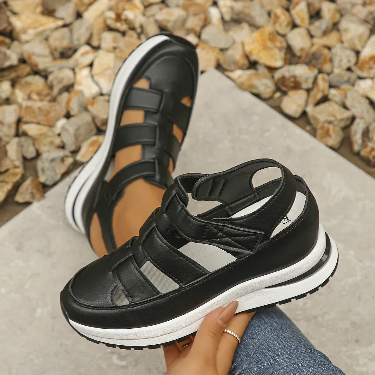 Ladies Shoes 2025 High Quality Buckle Strap Women's Sandals New Closed Toe Office and Career Summer Solid Wedge Sandals Zapatos