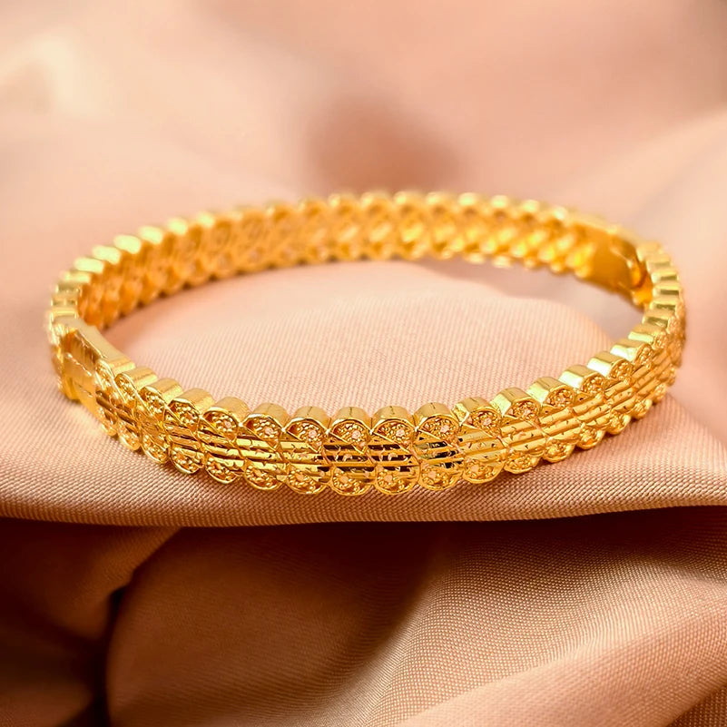 Dubai Gold Plated 24K Bangles for Women Jewelry Exaggerated Style Bracelets Banquet Party Bijoux Nigeria Wedding