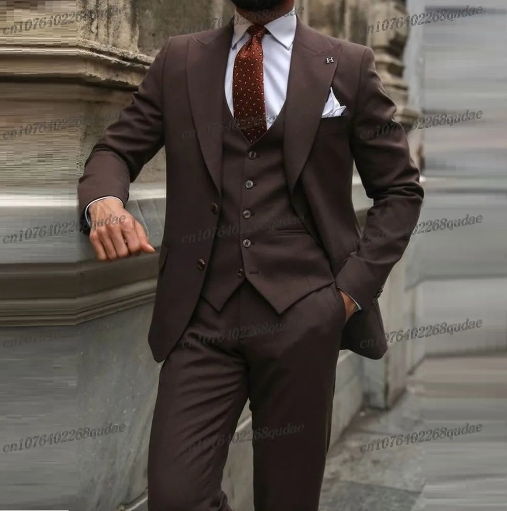 Grey Formal Men Suit Wedding Party Groom Suits Groomsman Male Tuxedos Bridegroom Costume 3 Piece Set Jacket Vest Pant