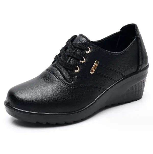 Classic Genuine Leather Women Shoes Round Toe Casual Comfortable Women's Wedge Shoes Spring Autumn Fashion Mother Shoes 10models