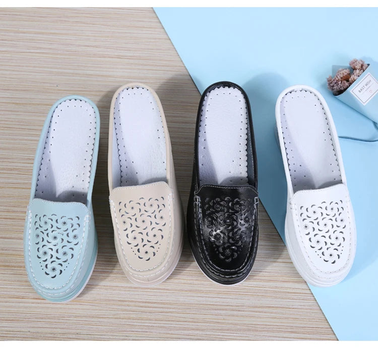STRONGSHEN Women Slippers Casual Hollow Out Heel Wedge Thick Bottom Increase by 8cm Half Slippers Women's Non slip Fashion Shoes