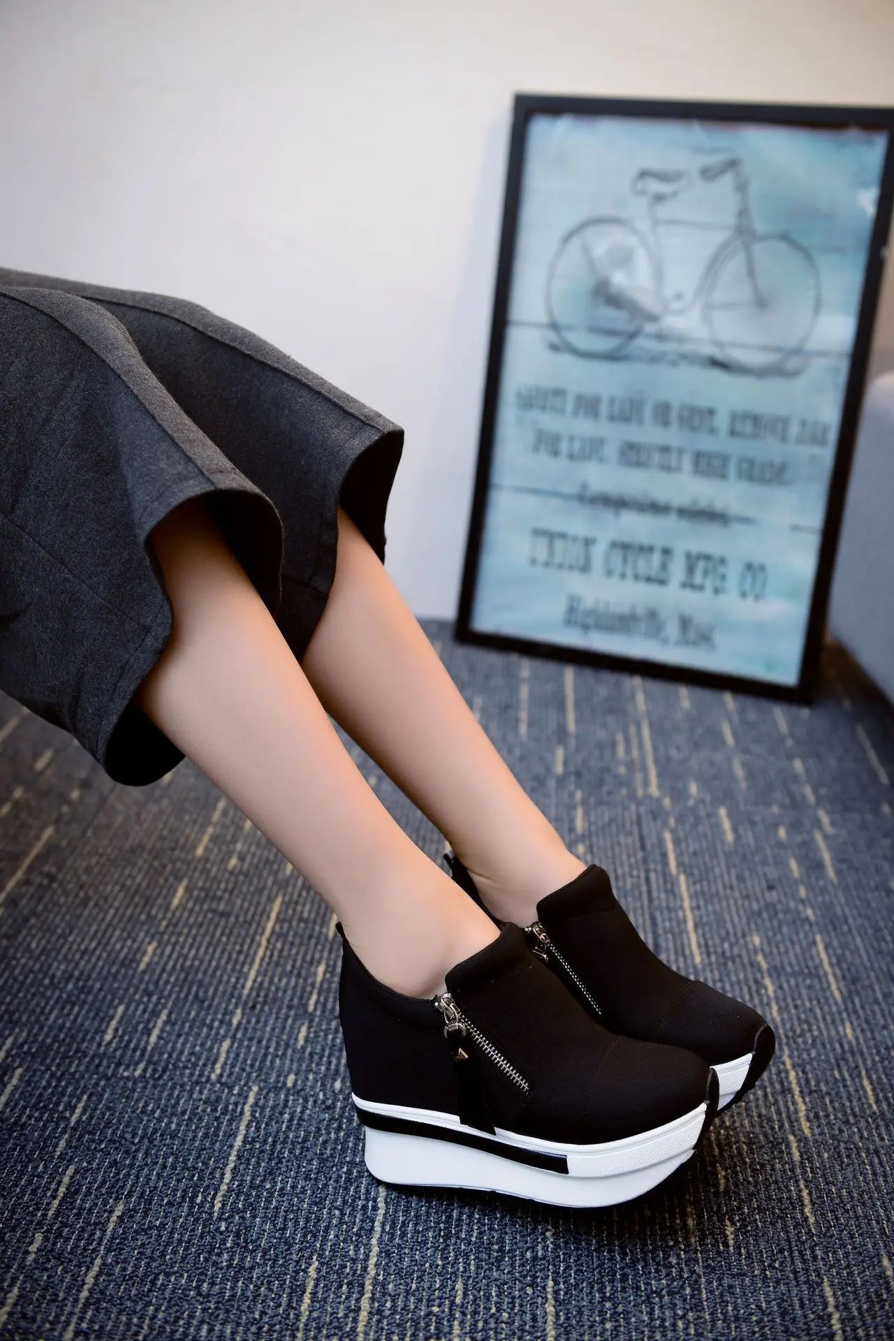 Women Wedges Ankle Boots Platform Thick Bottom Shoes Slip on Zipper Fashion Casual Female Sneakers Shoes Zapatos De Mujer