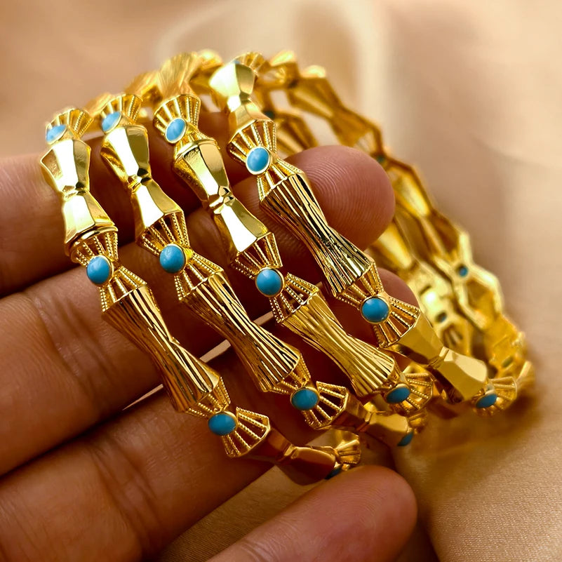 Dubai Gold Plated 24K Bangles for Women Jewelry Exaggerated Style Bracelets Banquet Party Bijoux Nigeria Wedding