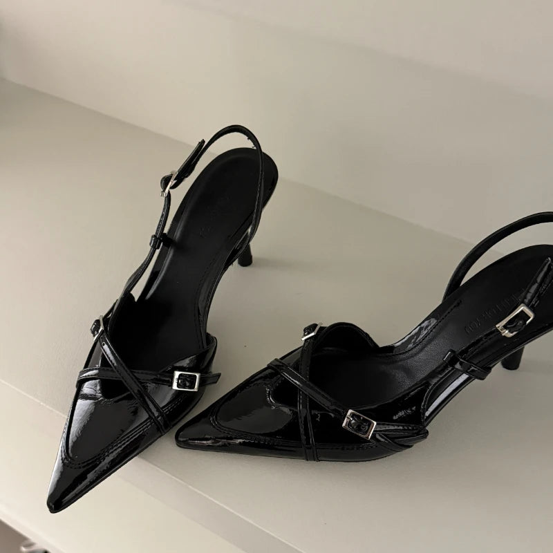 Ladies High Heels New Fashion Buckled Slingback Sandals 2025 Summer Sexy Pointed Toe Stiletto Heels Casual Party Dress Zapatos