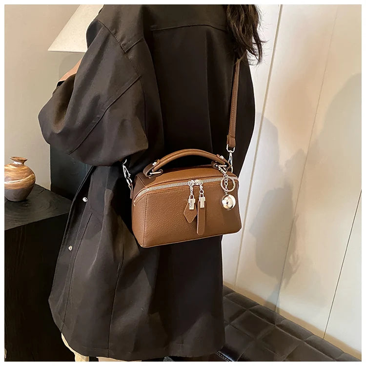 Classic Black Square Handbags for Women Autumn New Versatile Small Single Shoulder Crossbody Bags with Elegant Ball Pendant