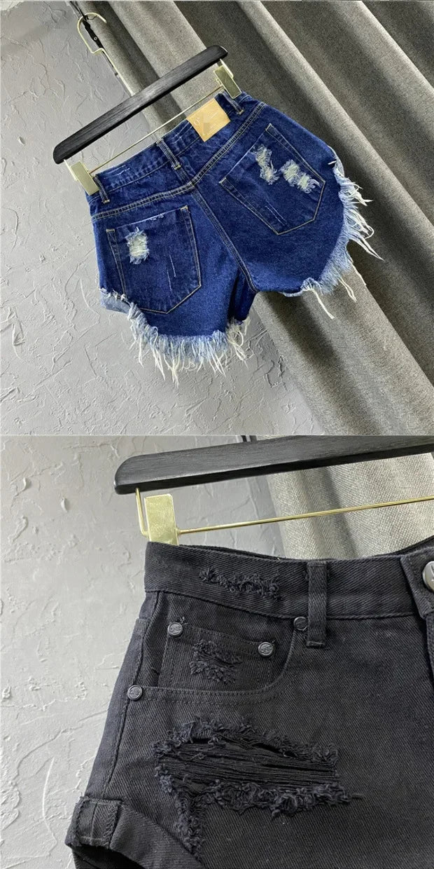 Sexy Low-waisted Denim Shorts New Summer Hole A Wide-leg Pants Ripped Jeans For Women