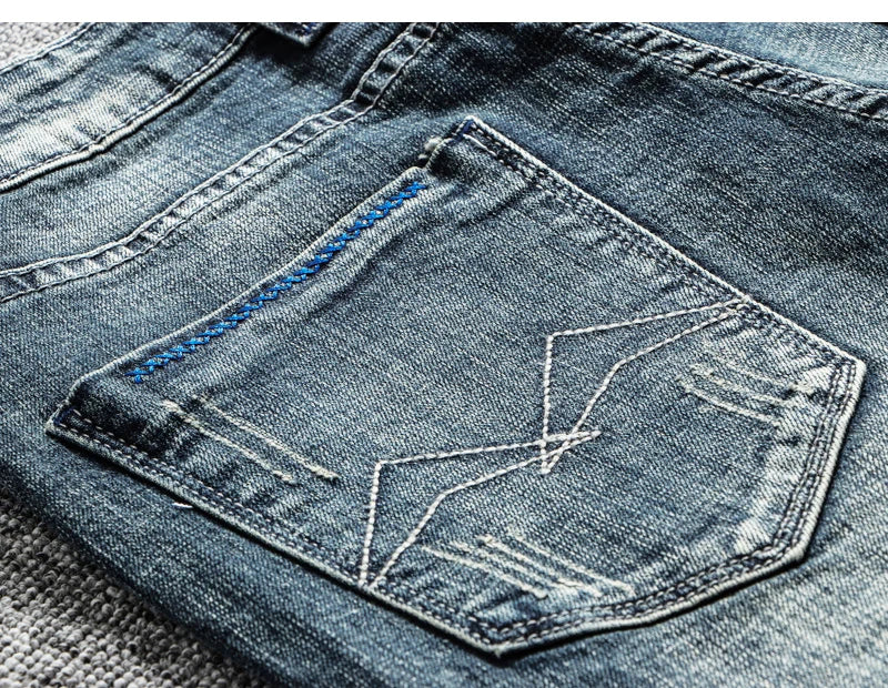 Italian Style Fashion Men Jeans Retro Blue Elastic Slim Fit Ripped Jeans Men Trousers Vintage Designer Casual Denim Pants Hombre