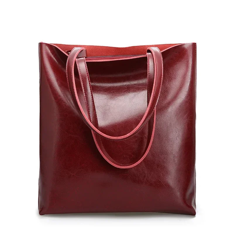Real Leather Women's Handbag Fashion Top-handle Bags Ladies Tote Bag Minimalist Wallets Shoulder Tote Bag Portable Shopping Bag