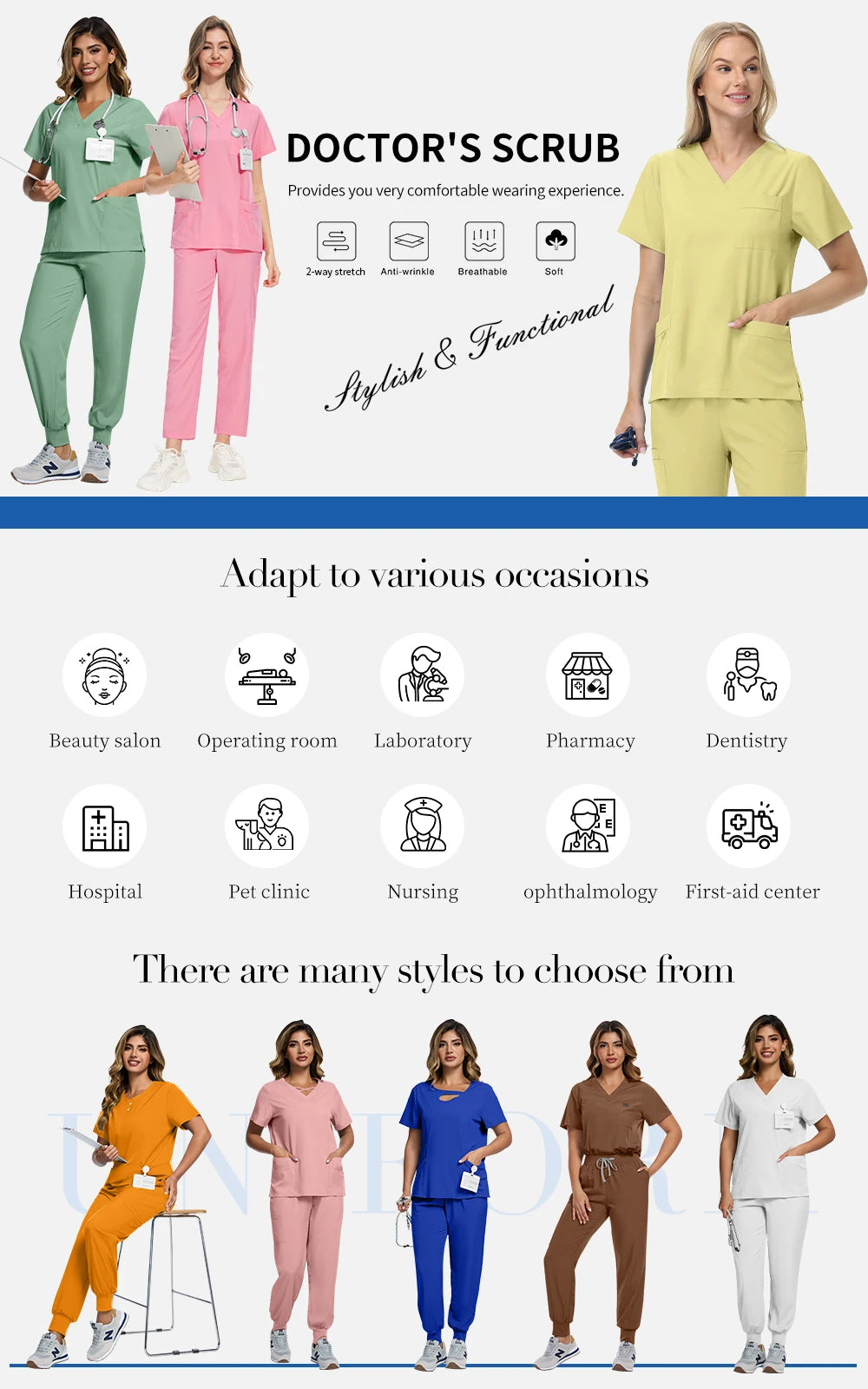 Scrubs Medical Unifroms Women Surgical Nursing Clothes V Neck Hospital Doctor Workwear Pet Clinic Veterinary Overalls Wholesale